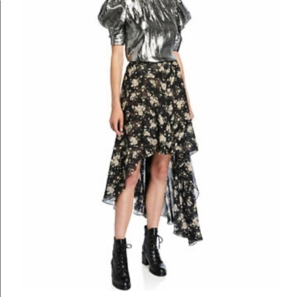 MICHAEL KORS COLLECTION Black and Ivory Floral Silk Chiffon Skirt